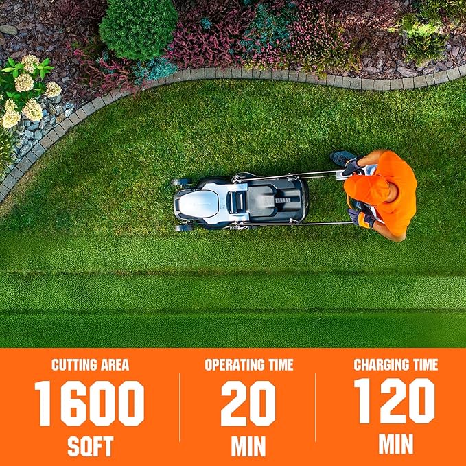 Litheli 13.2inch Electric Lawn Mower Cordless,Grass Cutter Machine for 1600 Sq.Ft.Lawnmower with Brushless Motor, 8 Gallon Capacity, Cutting Height from 1 to 2.5 in, Includes 1 4.0 Ah Battery