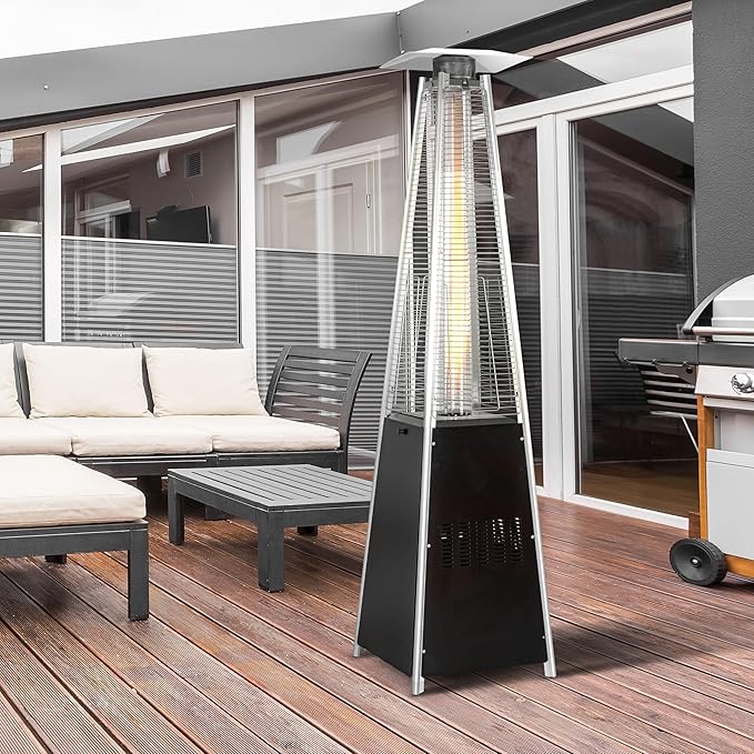 Nuu Garden 48,000 BTU Outdoor Propane Patio Heater, Pyramid Heater with Oxford Cover, Hammered Bronze Tower for Garden, Terrace, Black