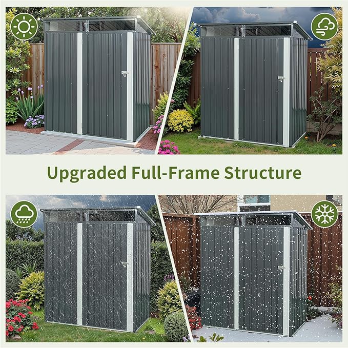 5x3 FT Grey Outdoor Metal Storage Shedfor Tools, Lawnmower, Bikes & Outdoor Gear, Lockable, Waterproof & UV-Resistant Heavy-Duty Steel 3x5 Shed for Backyard, Patio & Lawn, Easy Assembly