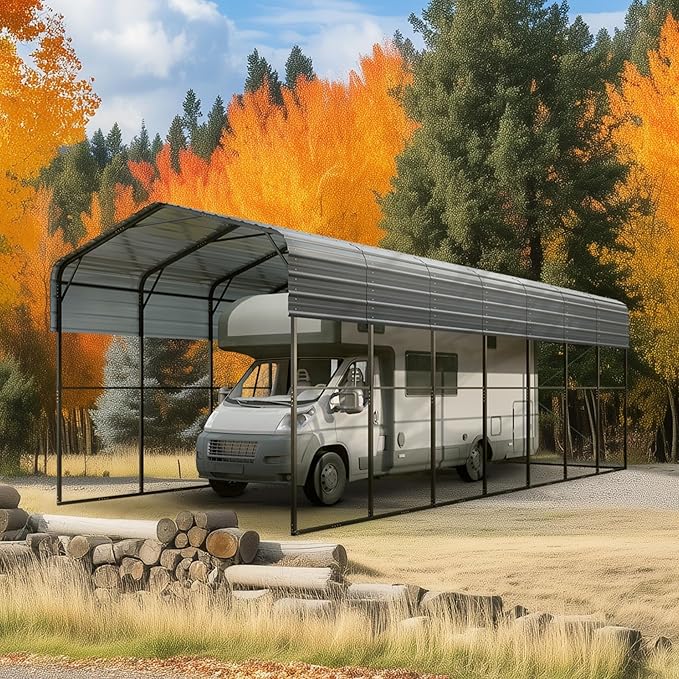 MFSTUDIO RV Carport 14x35 ft, Outdoor Heavy Duty Carports, Height 13 ft for Large RVs Metal Shed Canopy Shelters Garage Shelter Shade Car Ports with Galvanized Roof for 2 Cars, Truck and Boats 
