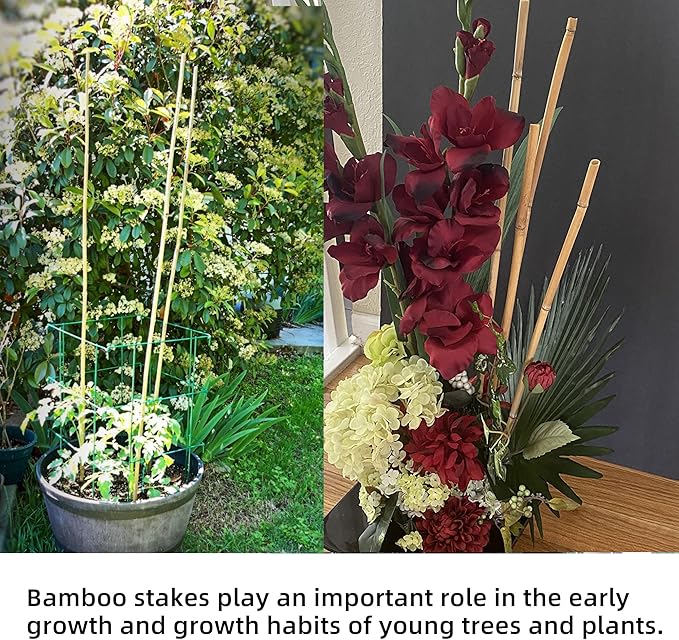0.32”-0.4"/ 4 Feet Garden Stakes, Natural Bamboo Sticks Plant Stakes for Indoor and Outdoor Plants,Poles for Tomatoes, Beans, Potted Plants(50Pcs)