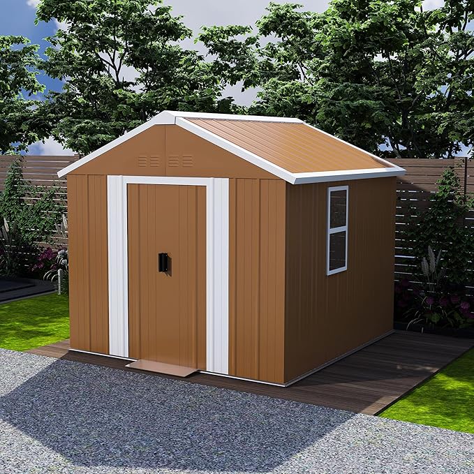 KEIKI 6X4 FT Heavy-Duty Outdoor Storage Shed, Metal Storage Shed with Windows, Lockable Door & Ventilation, Weatherproof Outdoor Garden Shed for Garden, Backyard, Patio, Lawn