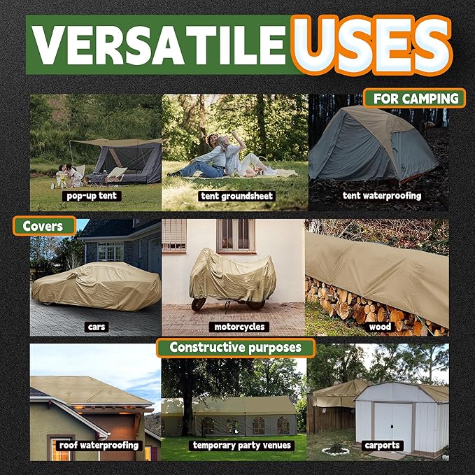 RAINDEWAY 20x30 Feet Heavy Duty Tarp,12 Mil Tan Waterproof Poly Tarp Cover,UV Resistant,Weatherproof,Durable,Multipurpose Tarps with Grommets and Reinforced Edges