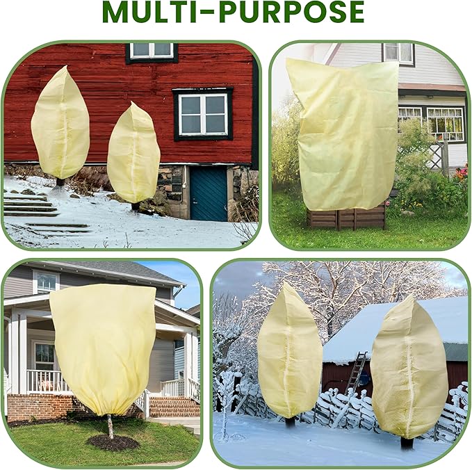 TCBWFY 120x100 Inch Huge Plant Covers Freeze Protection Frost Cloth for Outdoor Plants,2.82oz/yd² Thickened Winter Tree Covers with Zipper Drawstring,4 Packs Frost Blanket from Wind,Pest and Animal