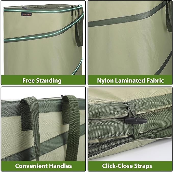 YUDI & GARDEN 46 Gallon Square Collapsible Yard Waste Containers|Collapsible Trash Can|Camping Trash Can, for Collecting Weeds or Party and Yard Waste, Green
