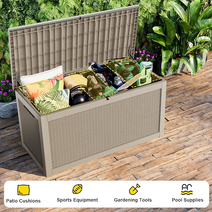 320 Gallon Outdoor Storage Box, Large Outdoor Deck Box,Waterproof & UV Resistant Resin Storage Box Lockable for Patio Cushions, Gardening Tools, Pool Accessories(Gray)