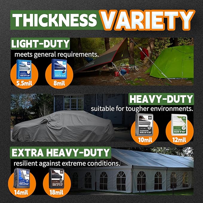 RAINDEWAY 20x30 Feet Heavy Duty Tarp,12 Mil Tan Waterproof Poly Tarp Cover,UV Resistant,Weatherproof,Durable,Multipurpose Tarps with Grommets and Reinforced Edges
