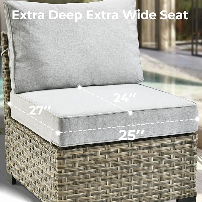 HOOOWOOO Outdoor Sectional Patio Furniture Set with Fire Pit Table,10 Pieces Wicker Conversation Sets L Shaped Couch,Extra Deep Out Door Sofa Outside Furniture with Swivel Chairs,Light Gray