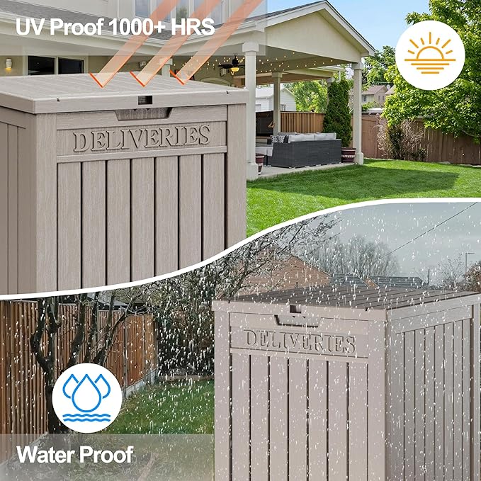 Package Delivery Box for Outside, 48 Gallon Storage with Lockable Secure, Large Resin Outdoor Package Drop Container