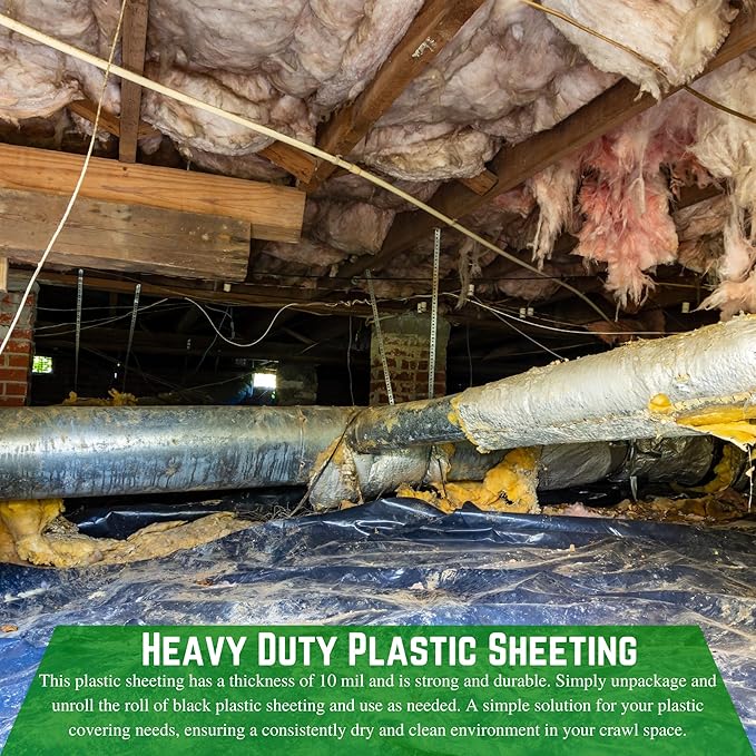 Farm Plastic Supply - Crawl Space Vapor Barrier - 10 Mil - Black Vapor Barrier, Thick Plastic Sheeting, Heavy Duty Polyethylene Film, Drop Cloth Covering for Crawlspace, Basement (2.5' x 100')