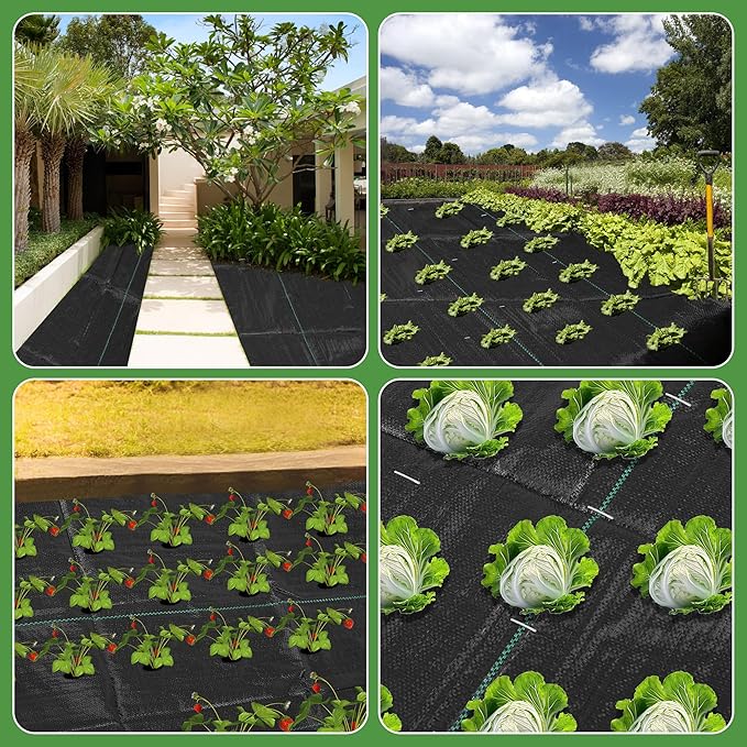 1.3FT x 50FT Weed Barrier Landscape Fabric Heavy Duty, 3.2oz Premium Gardening Weed Control Mat with 10 U-Shaped Securing Pegs, Ground Cover for Garden Beds, Farming, Underlayment, Commercial Driveway