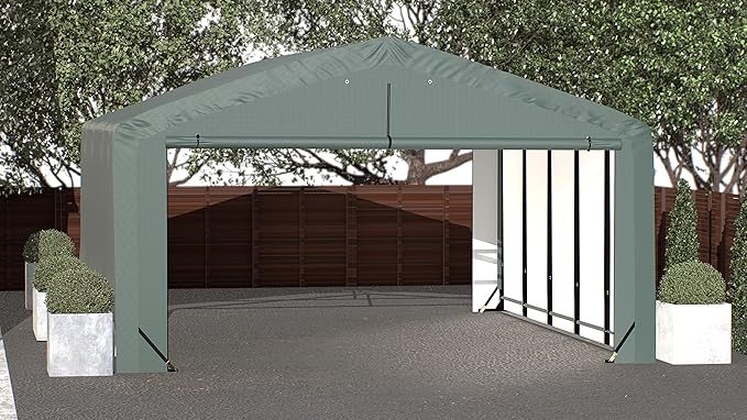 ShelterLogic ShelterTube Garage & Storage Shelter, 20' x 23' x 12' Heavy-Duty Steel Frame Wind and Snow-Load Rated Enclosure, Green