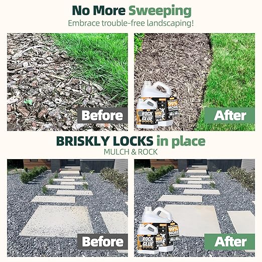 Rock Glue, Mulch Glue 4Gallon- Fast-Drying Adhesive for Landscaping Rocks, Small Pebbles, Pea Gravel Stabilizer & Mulch Binder | Weather-Resistant Outdoor Stabilizer for Driveways, Gardens, Walkways