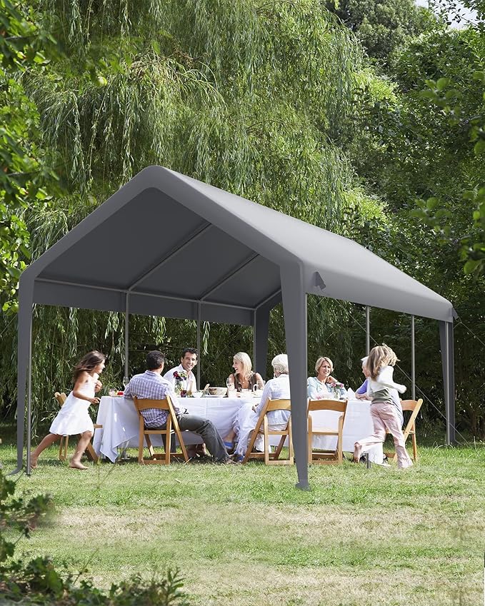 Heavy Duty Carport Canopy 12x20 FT Outdoor Storage Shed – Portable Metal Garage Tent Shelter with Removable Sidewalls & Doors, Car Boat Truck Cover for Driveway, RV, Motorcycle,Gray