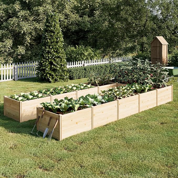 PaPaJet Raised Garden Bed for Outdoor, Eleven GridsDeep Large Planter Box for Gardening, Vegetables, Flowers, Herbs(7.5× 14.8× 1.6FT)