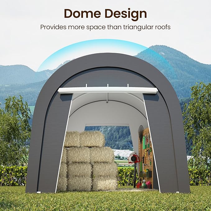 10'x20' Carport, Outdoor Round Portable Garage with 2 Roll up Doors, Heavy Duty Storage Shelter Car Canopy Party Tent, Dark Gray