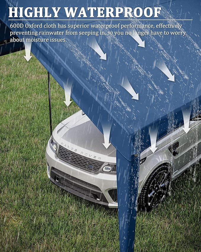 Carport Canopy Replacement Cover 12x20 Heavy Duty Outdoor Portable Car Canopy Oxford Waterproof UV & Tear Resistant Garage Canopy with Ball Bungees (Frame is Not Included)