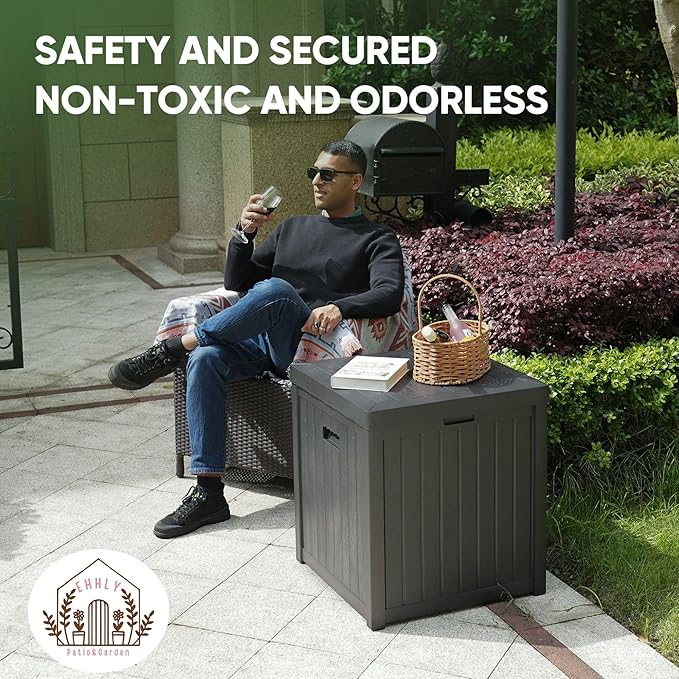 Deck Box, 51 Gallon Package Bin Delivery Box for Outside Front Porch, Small Patio Outdoor Storage Boxes Waterproof, UV Resistant Plastic Resin Pool Storage Bins with lids, Grey