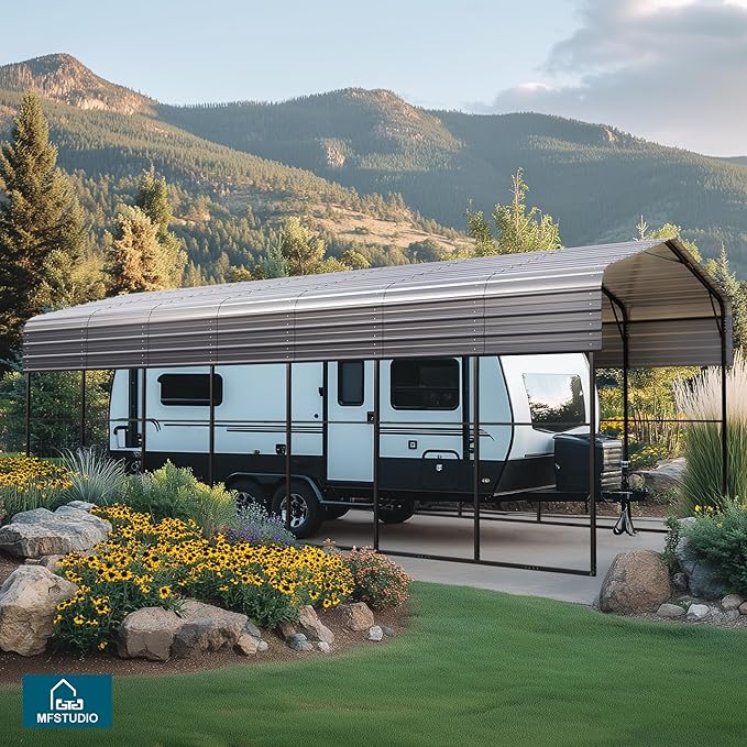 MFSTUDIO RV Carport 14x35 ft, Outdoor Heavy Duty Carports, Height 13 ft for Large RVs Metal Shed Canopy Shelters Garage Shelter Shade Car Ports with Galvanized Roof for 2 Cars, Truck and Boats 