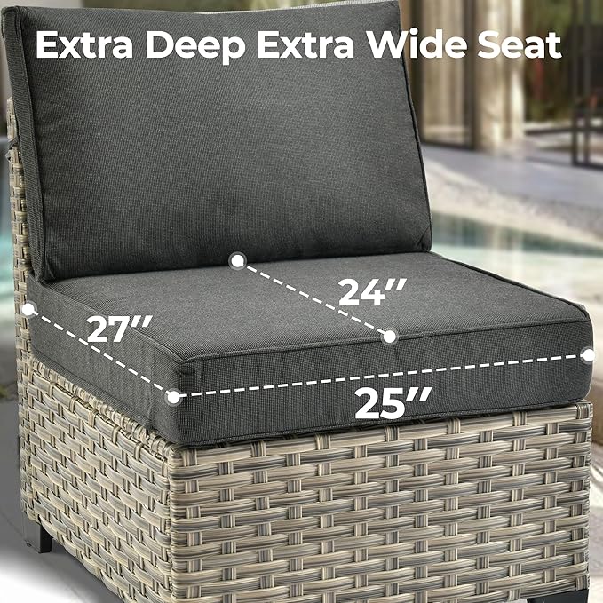 HOOOWOOO Outdoor Sectional Patio Furniture Set with Fire Pit Table,9 Pieces Wicker Conversation Sets,Extra Deep Out Door Sofa Outside Furniture Couch Swivel Chairs Ottoman,Black