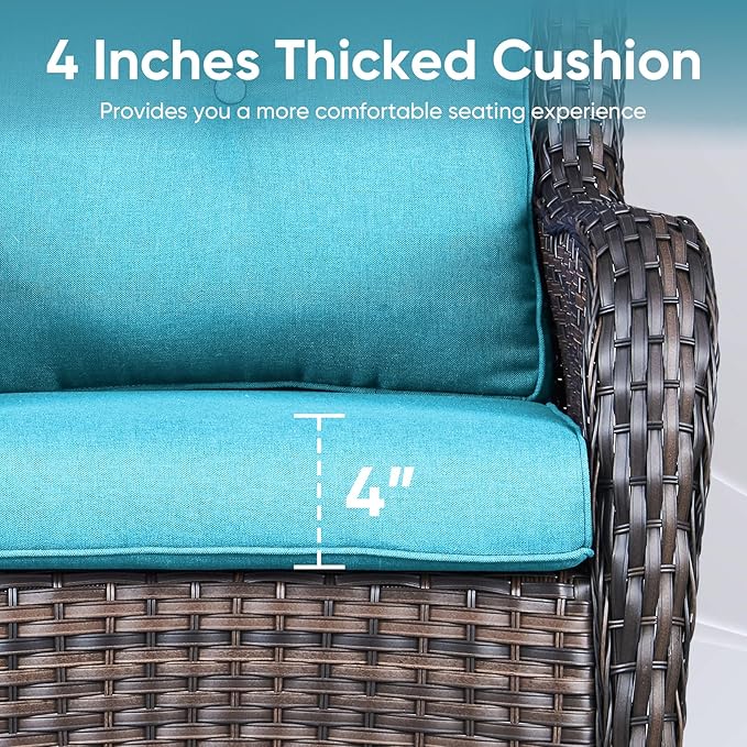 8-Piece Outdoor Patio Cushion Set - Fade & Water Resistant with Removable Olefin Cover, 22x24x4 Inch Memory Foam Cushions for Wicker Sectional Sofa – Teal/Buckle