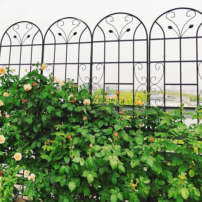 6 Pack Metal Garden Trellis 86.7" Tall Outdoor Climbing Plant Support for Roses, Flowers, Rustproof Durable Black Galvanized Tube, Lawn Garden Fence Decor Screen, 86.7" H
