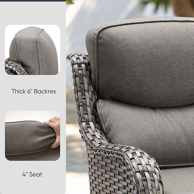 Outdoor Chair Cushions for Patio Furniture - 1 Pack Outside High Back Comfortable Thickened Pillow 22x24 with Zipper Cover for Wicker Rocking Swivel Chairs Loveseat Sofa – Grey/Crescent