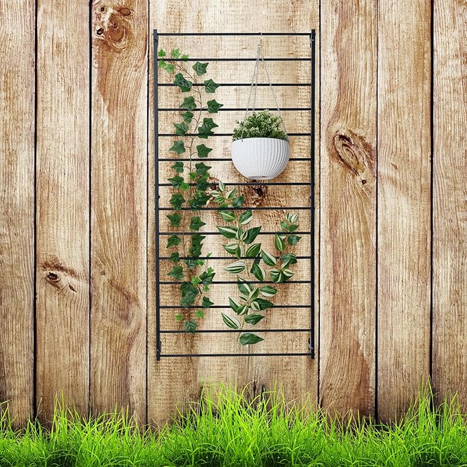 MyGift 4 Ft Tall Trellis, Black Metal Wall Mounted Garden Trellis for Climbing Plants Outdoor/Indoor, Large Wall Support Frame for Hanging Planters (1, Black)
