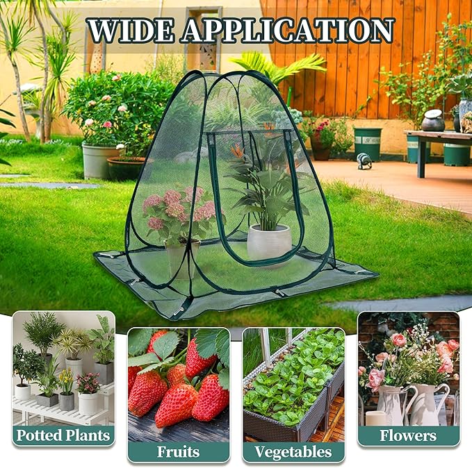 Pop up Garden Netting Cover Plant Guard Cover with 8 Stakes Bird Plant Tent Protector for Vegetables Fruits Flowers (1, 36 * 36 * 39 inch)