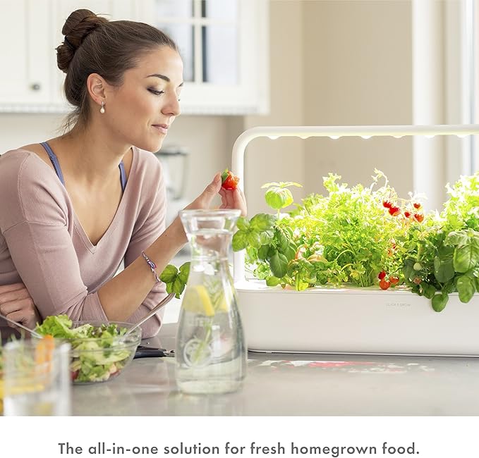 Click & Grow Indoor Herb Garden Kit with Grow Light | Easier Than Hydroponics Growing System | Smart Garden for Home Kitchen Windowsill | Vegetable & Herb Garden Starter Kit with 9 Plant pods, Gray