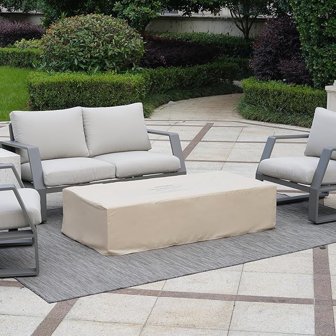 NAGA HABNA 56 Inch Propane Fire Pit Table, Rectangle Outdoor Fire Table w Tank Table (50,000 BTU), 2 Piece Gas Fire Pit w Lava Rocks for Garden, Pool, Backyard