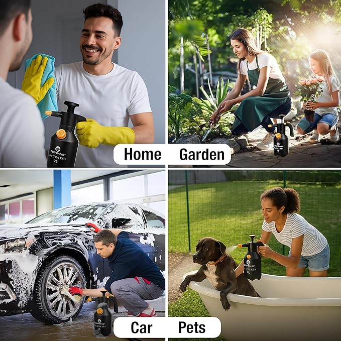Premium 2L Handheld Pump Sprayer Adjustable Nozzle Water and Foam Continuous Spray Bottle for Car Washing Gardening Household Cleaning โ Heavy Duty Chemical Resistant