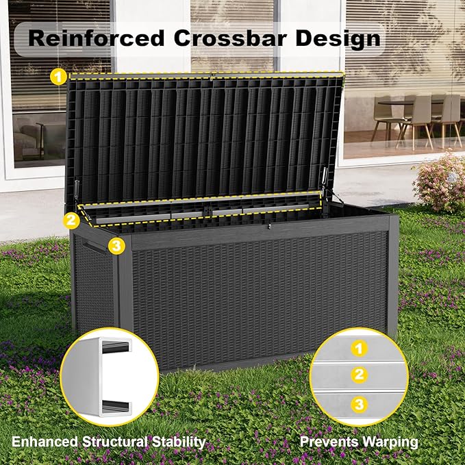 320 Gallon Outdoor Storage Box, Large Outdoor Deck Box,Waterproof & UV Resistant Resin Storage Box Lockable for Patio Cushions, Gardening Tools, Pool Accessories(Black)