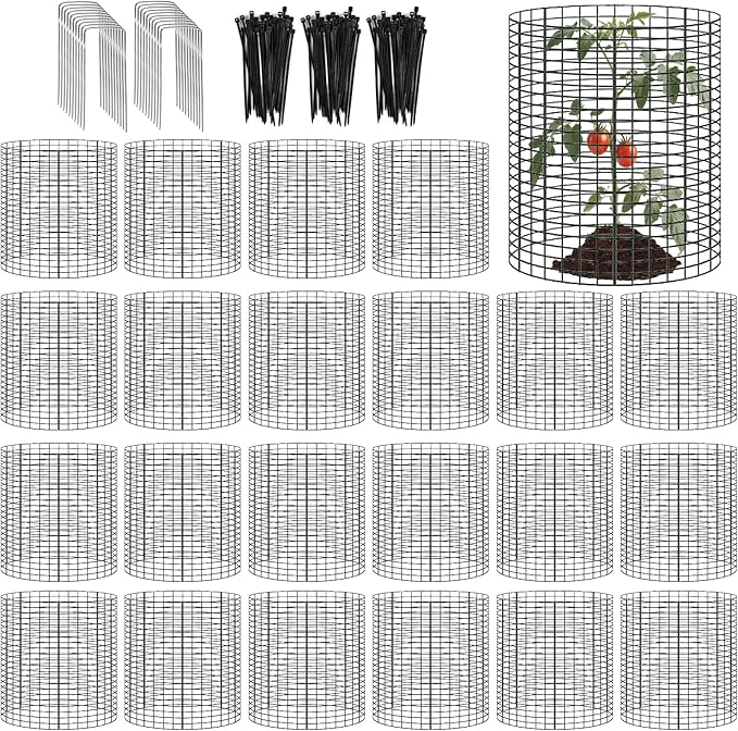 20 Pack Round Plant Protector from Animals, 12'' x 12'' Metal Plant Cages,60Pcs Metal Mesh to Keep Animals Out, Garden Protection Bunny Barricades, Wire Plant Protectors for Rabbits Chicken Duck