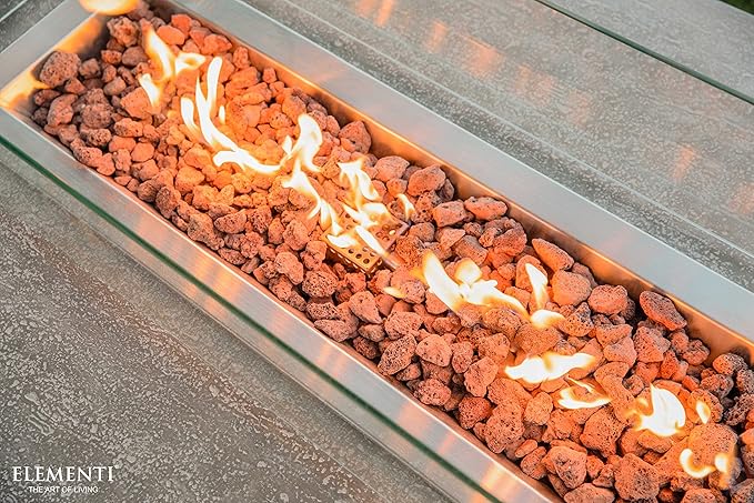 Elementi | Hampton Gas Fire Pit Cast Concrete 56" Rectangular Fire Table, Outdoor Fire Pit Electronic Ignition | Canvas Cover, Lava Rock Included | Light Gray (Natural Gas)