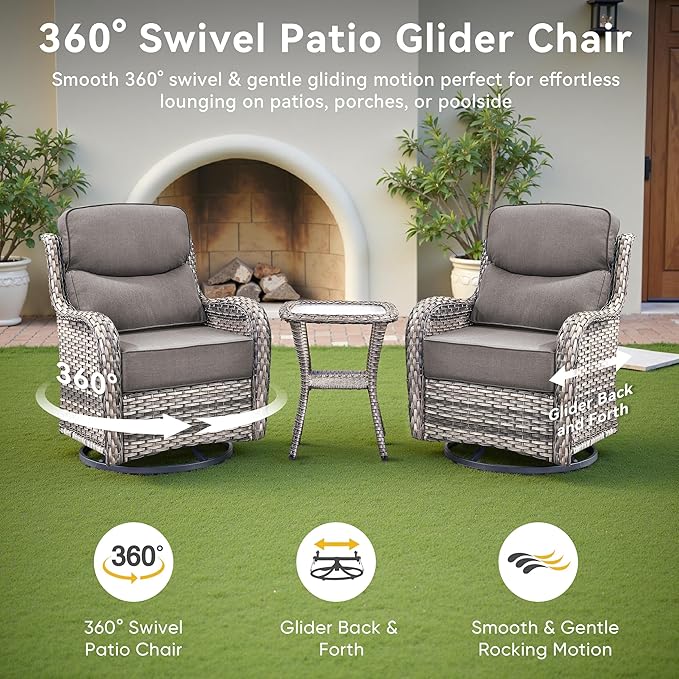 Luxury High Back Outdoor Furniture with 6-Inch Thick Cushions, Patio Furniture Set with Ottomans, 5 PCS Wicker Conversation Set for Porch, Balcony, Deck and Yard