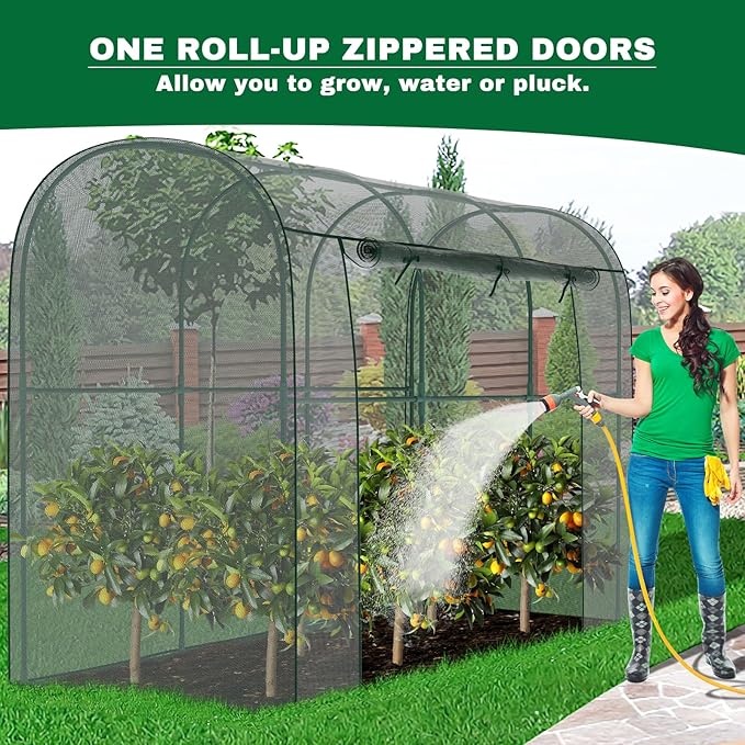 Crop Cages for Garden Plant, 9.8x3.3x6 Ft Plant Protection Netting Tent with Zippered Door, Raised Bed Cover, Garden Bed Cover with Frame, Wind-Resistant Plant Cages for Outdoor Plants
