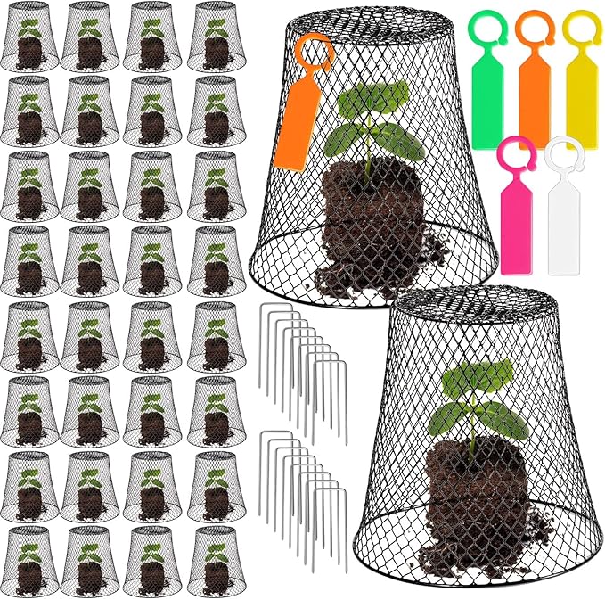 40 Pcs 8 inch Chicken Wire Plant Covers,Wire Garden Cloches Chicken Wire Cloche Plant Protector Metal Heavy Duty Garden Plant Cloche for Keeping Bunnies Chicken Squirrels Birds Other Out
