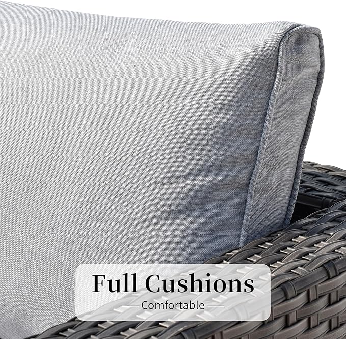HOOOWOOO 11 Piece Patio Sectional Furniture Set with Fire Pit Table,Modern Wicker Outdoor Conversation Sofa Sets,Weather Resistant Modular L Shaped Outside Couch Swivel Chair Set(Light Grey)