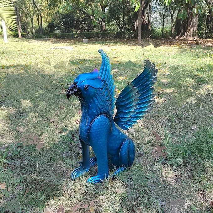 Decorative Metal Griffin Sculpture- Mythical Galen Griffin Statue, Animal Yard Art, Outdoor Decorative Figurine