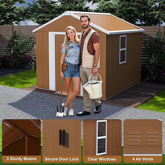 KEIKI 6X4 FT Heavy-Duty Outdoor Storage Shed, Metal Storage Shed with Windows, Lockable Door & Ventilation, Weatherproof Outdoor Garden Shed for Garden, Backyard, Patio, Lawn