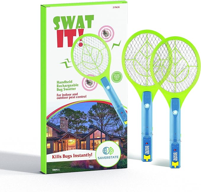 SWAT IT! Handheld Bug Zapper Racket, Rechargeable Electronic Fly Swatter Zapper, 4000 Volt, USB Charging Cable, 2 Pack (Mini)
