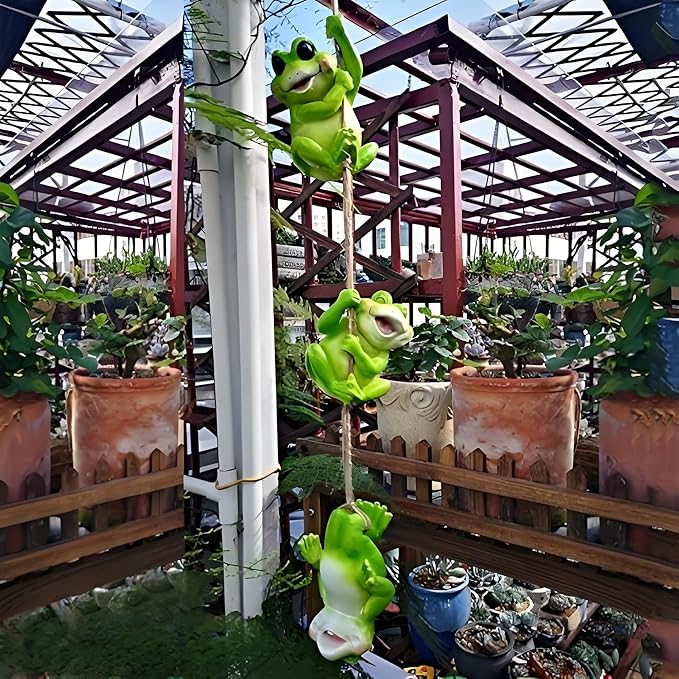 3pcs Hanging Frog Figurine and Statue Frog Toad Sculptures Garden Yard Art Decorations Outdoor