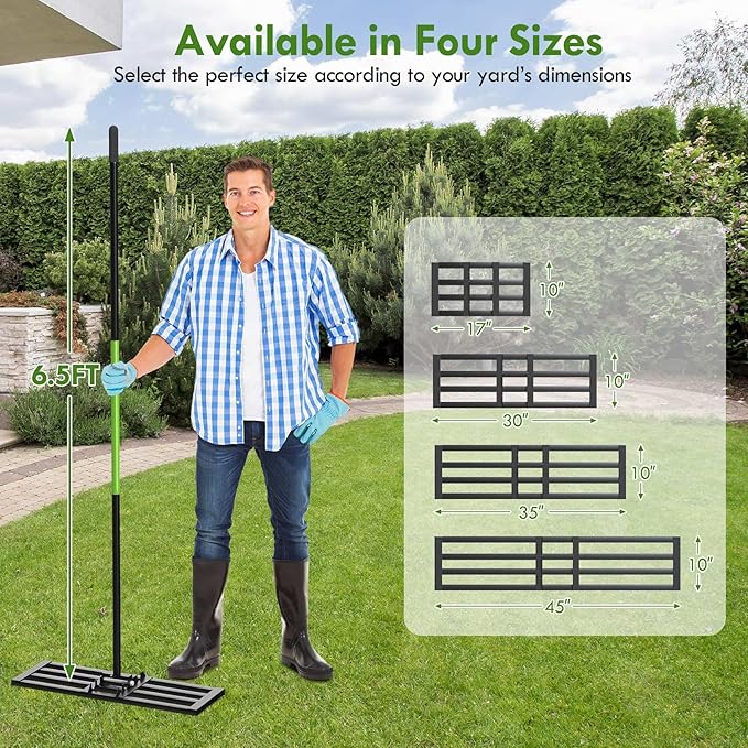 Seeutek Lawn Leveling Rake, 35” x 10” Lawn Leveler with 6.5FT Durable Handle Rakes for Lawns, 0-180° Adjustable Ground Leveler Tool for Yard, Level Soil Sand Dirt Surfaces