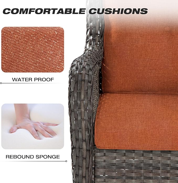 Joyside Patio Bistro Set Wicker Chairs - 3 Piece Outdoor Rattan Conversation Set with 2 Armrest Chair and 1 Side Table for Proch Deck Garden Backyard Balcony(Mixed Grey/Orange)
