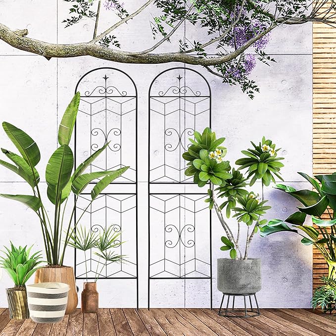 2 Pack 87x20in Garden Trellises with Black Metal Coating, Trellis for Climbing Plants Outdoor, Roses, Vines, Flowers, and Vegetables.