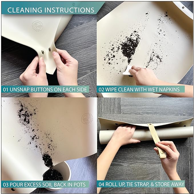 Vegan Leather Plant Repotting Mat Transplanting Mat for Indoor Gardening Waterproof Tray Mess Control Easy Clean Easy Storage 30” x 20” (Fawn Beige)
