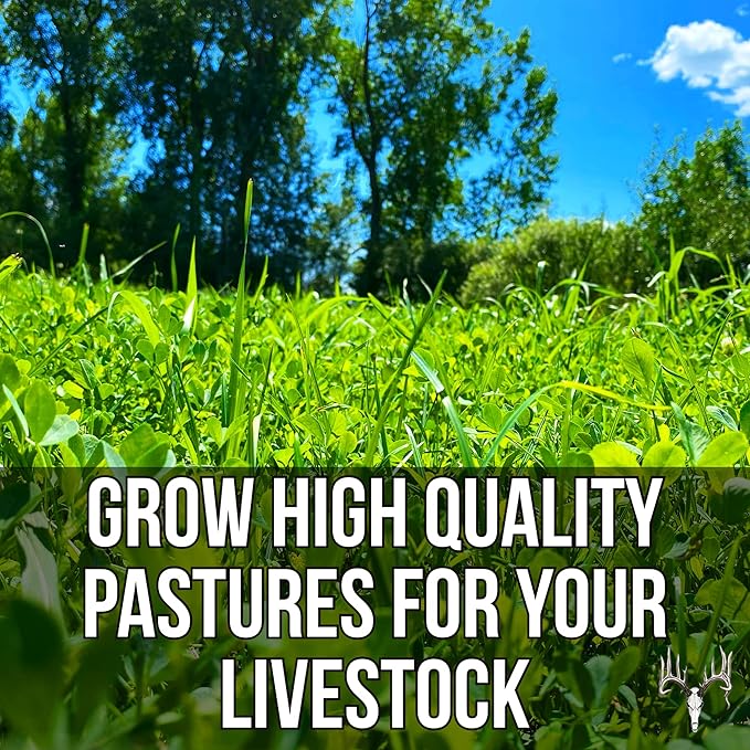 Memas Moo Mix, 25LB Bulk, Farm Pasture Seed Blend for Horse, Cattle, Pig, Goat, Chicken, Duck, Sheep & Livestock, Grow Alfalfa & Perennial Grasses Fields, Graze Resistant, Cold Tolerant