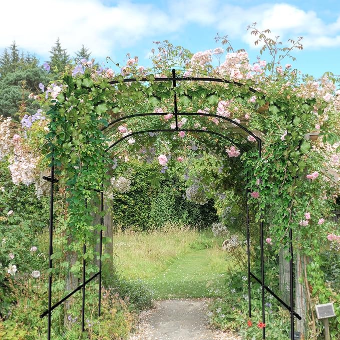 DoCred Tall Garden Arch Trellis for Climbing Plants, 87in Tall Metal Plant Support Trellis Archway for Climbing Vine Vegetable/Fruit/Flower Outdoor Yard Lawn Garden Arch Tunnel Trellis