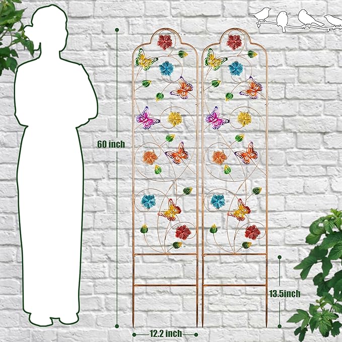 60βTrellis for Climbing Plants,2Pack Outdoor Garden Trellis Metal with Colorful Butterfly Ideal for Climbing Plants Outdoor Decorative Metal Trellis for Your Garden,Gifts for Mom